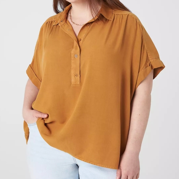 Lane Bryant Cathay Spice Relaxed Short Sleeve Button Down Top Size 16 - Picture 1 of 6